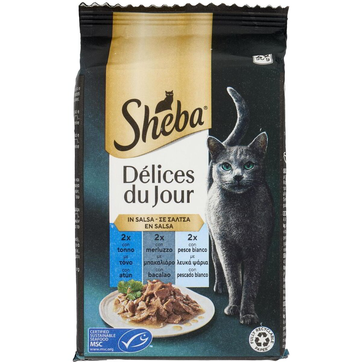 Sheba delice du jour Tonno Merluzzo Pesce Bianco in Salsa 6x50g Sheba delice du jour Tonno Merluzzo Pesce Bianco in Salsa 6x50g